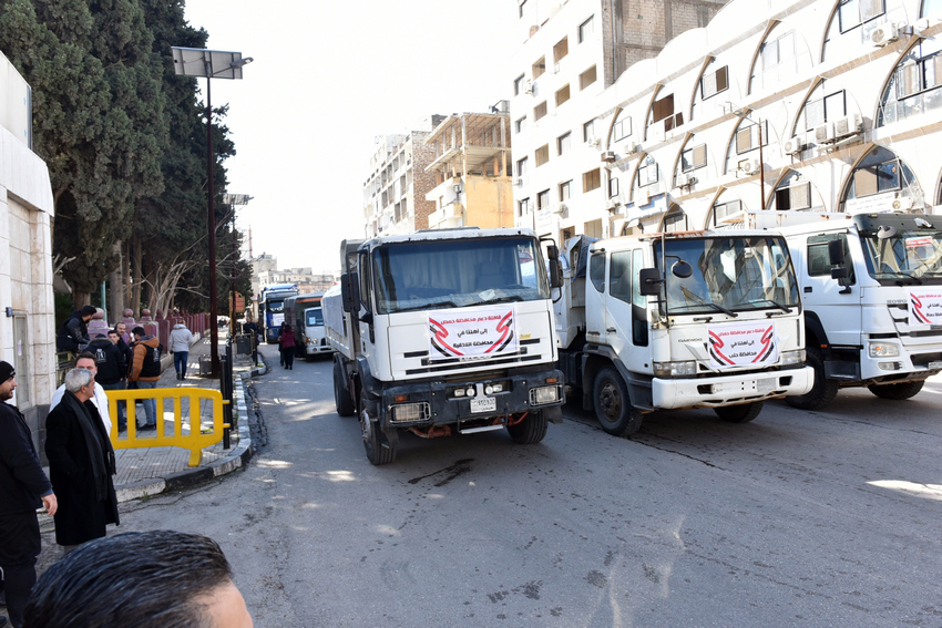 قافلة مساعدات من أهالي حمص إلى متضرري الزلزال 