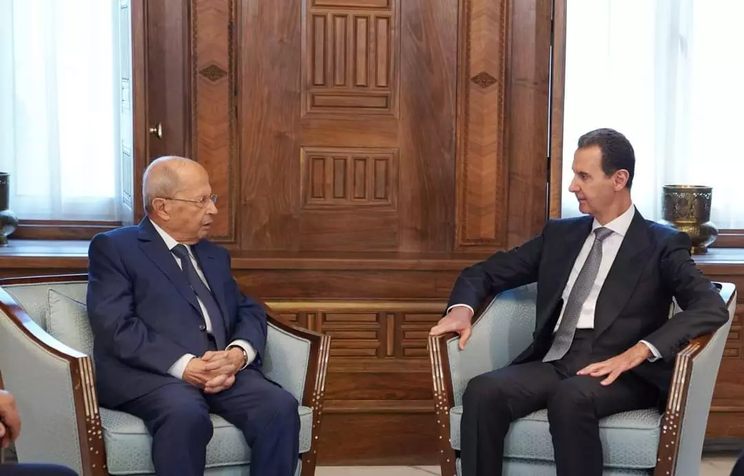 الرئيس الأسد يستقبل الرئيس اللبناني السابق العماد ميشال عون. 